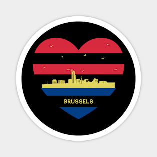 Belgium Skyline cityscape Heart Shape Birds Flying Brussels Magnet